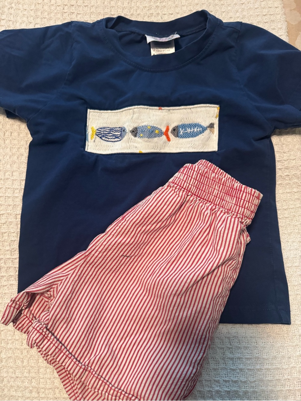 Smocked fish shirt and shorts
